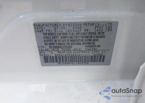 2020 Nissan Sentra S Xtronic Cvt from USA, damaged, VIN 3N1AB8BV6LY262950
